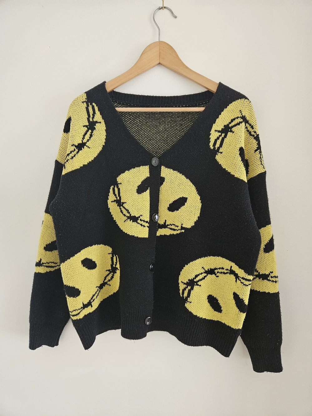 Smiley Knit Cardigan Sweater  Small Oversized Barbed Wire Grunge Goth Punk